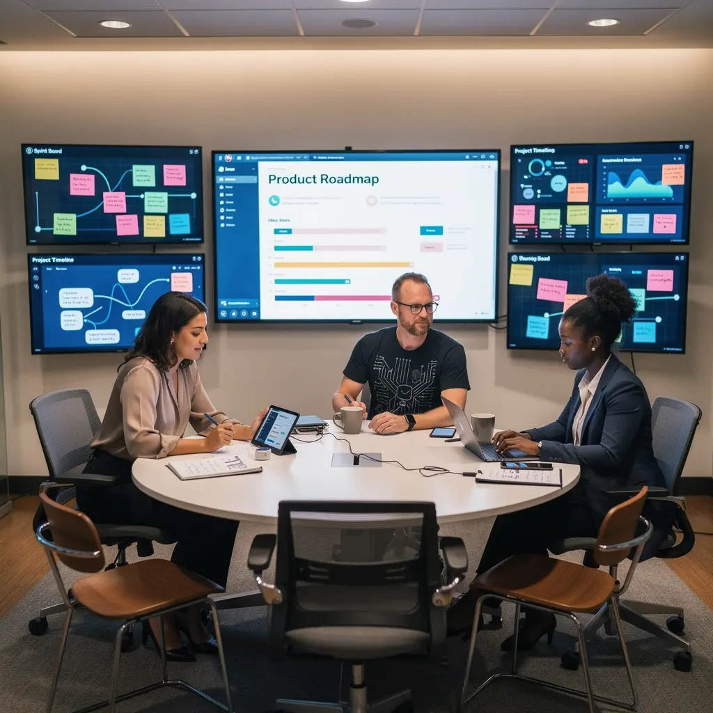 Современный офис с яркими акцентами и эргономичной мебелью